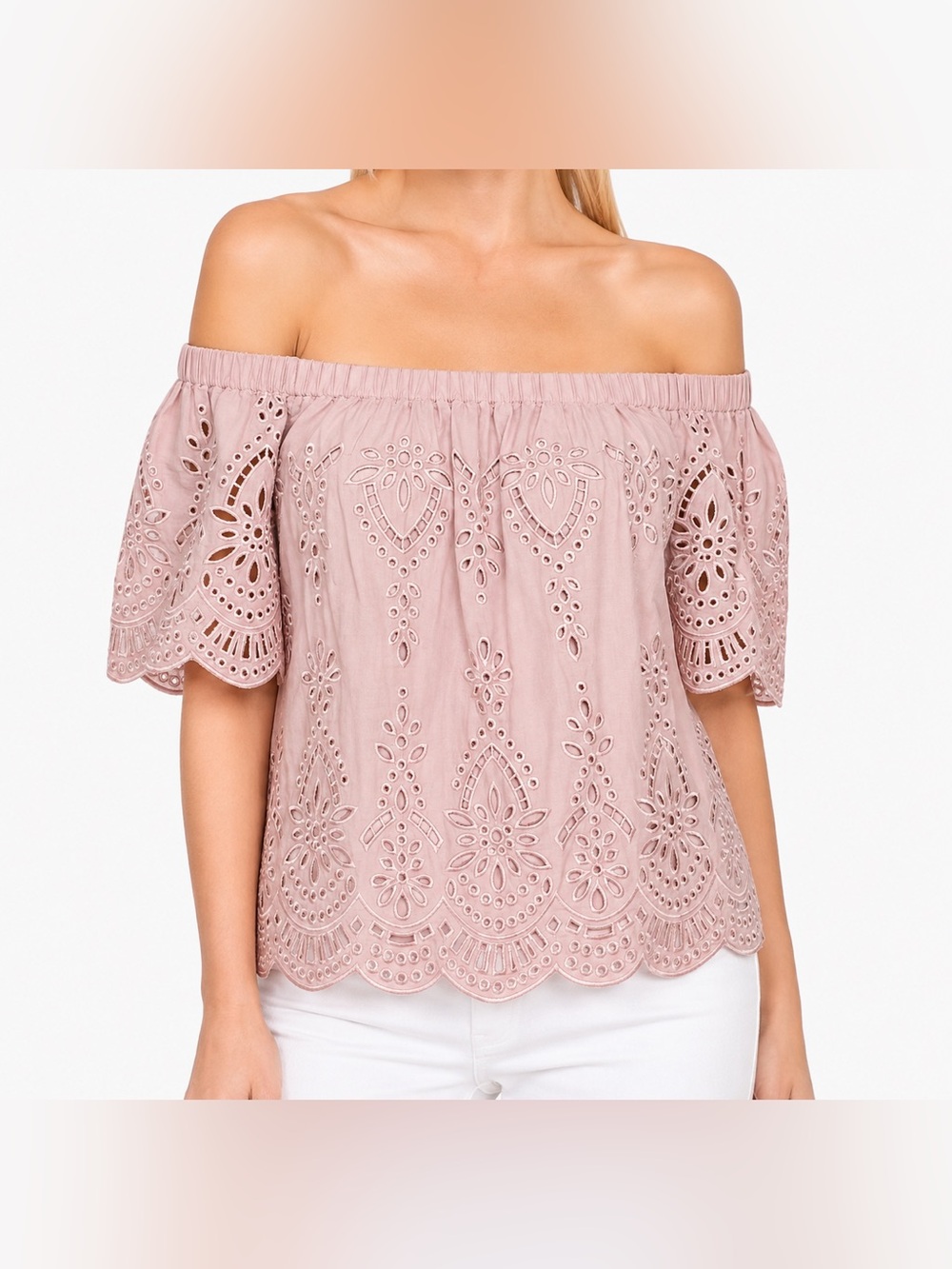 Parker pink eyelet off the shoulder top, small